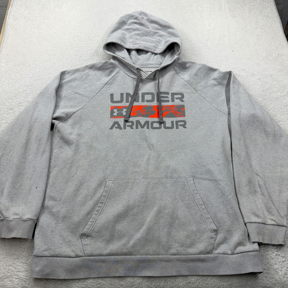 Under Armour Camo Men's Gray Hoodie Loose Fit XXL Logo Sweatshirt Pouch Pocket‎